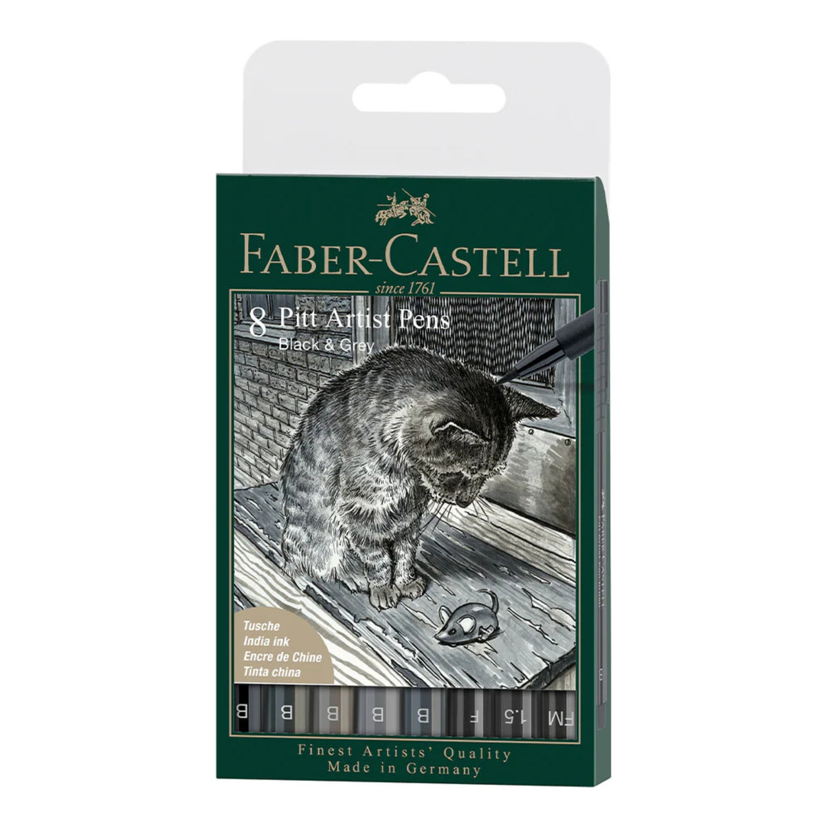 Faber-Castell, Pitt Artist Pen Brush, Black & Grey - Wallet of 8