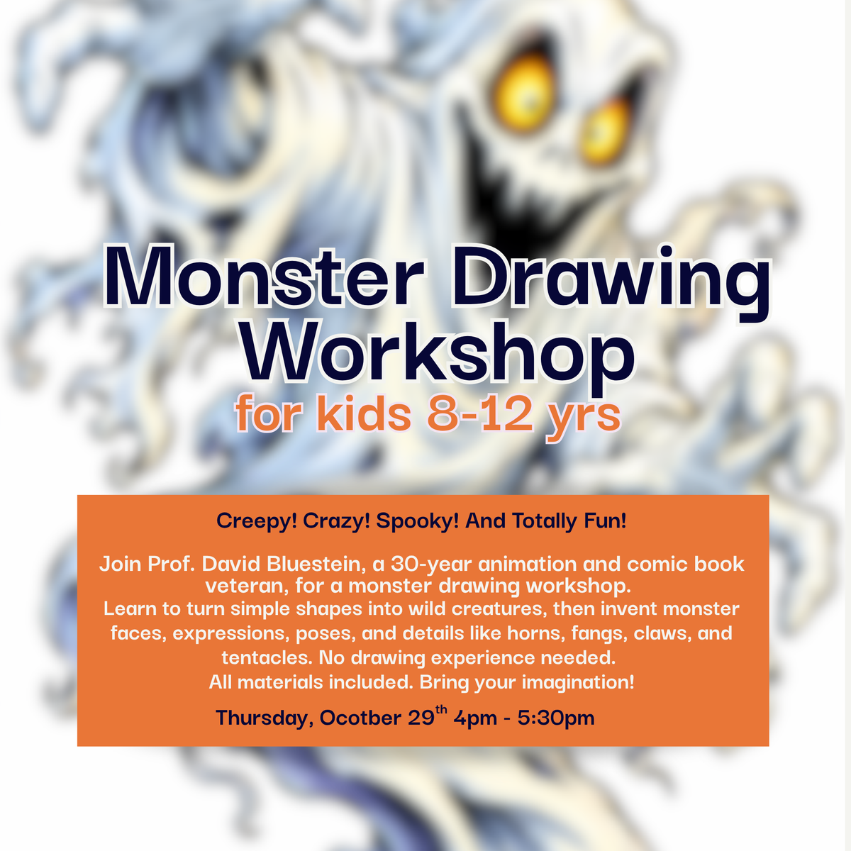 Monster Drawing Workshop, for kids 8-12 yrs