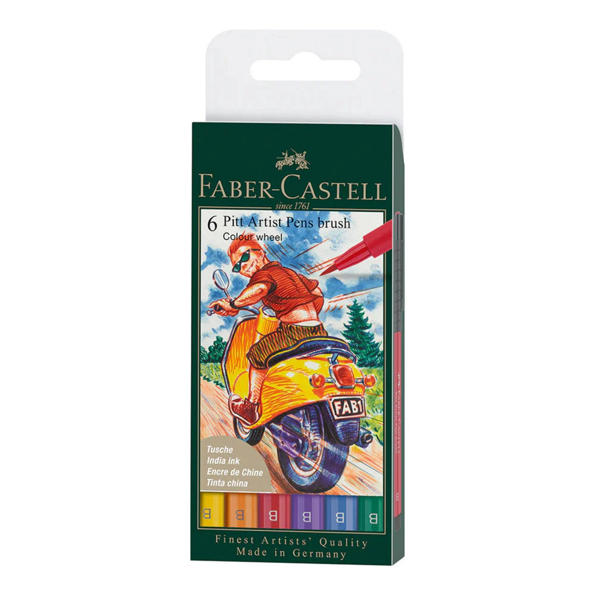 Faber-Castell, Pitt Artist Pen Brush, Colour Wheel, Wallet of 6
