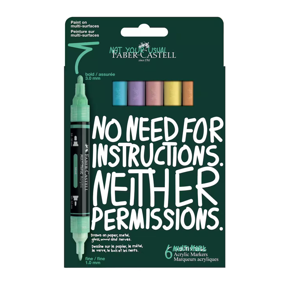 Faber-Castell, Multimark Acrylic Marker, Pastel, 6pc