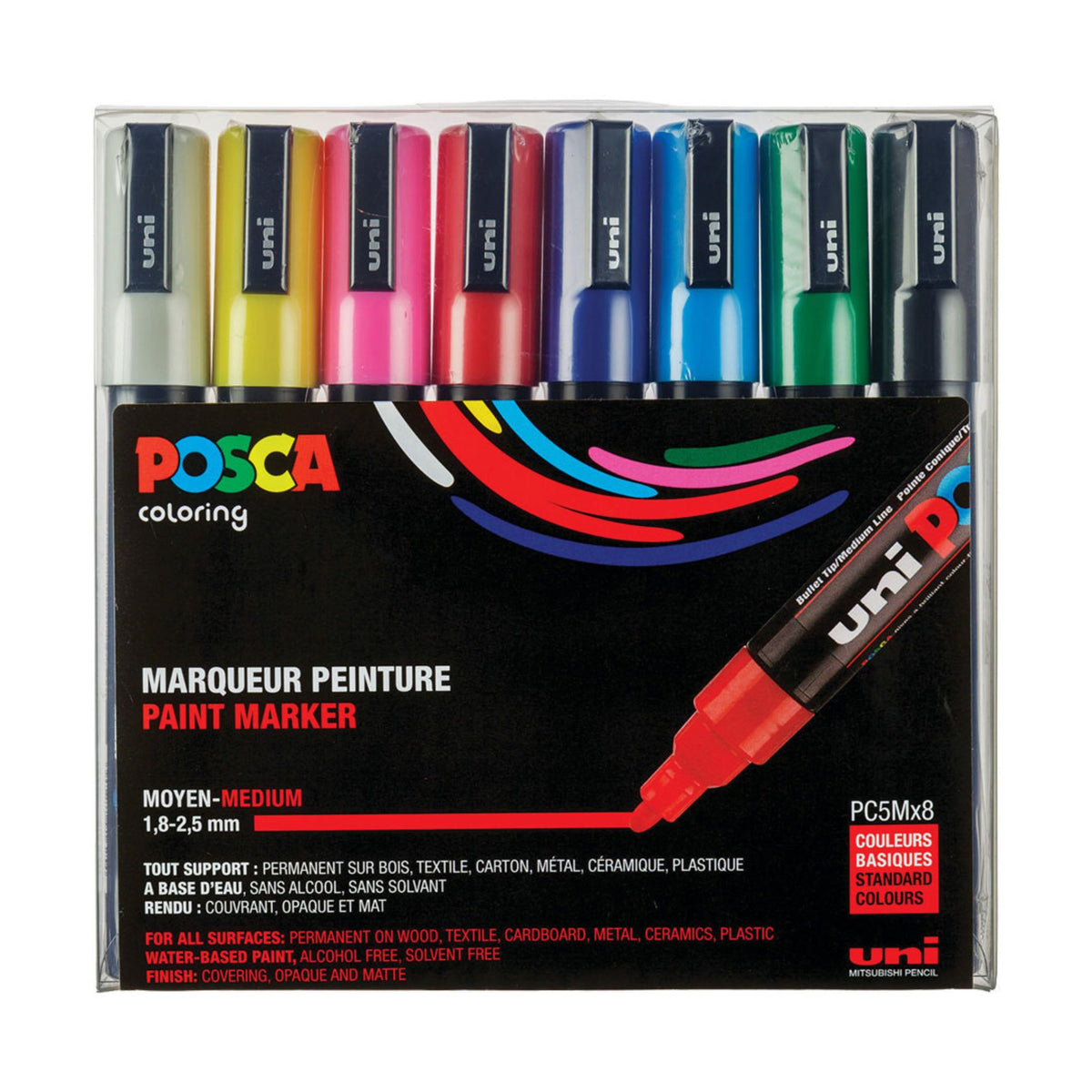 POSCA PC-5M Classic Medium-Tip Marker Set of 8